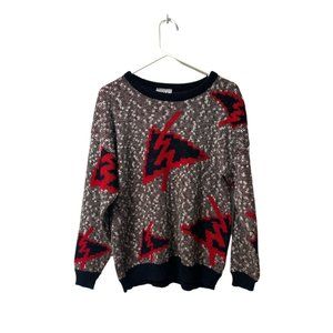 Vintage Adele Knitwear Geometric Sweater Red Black